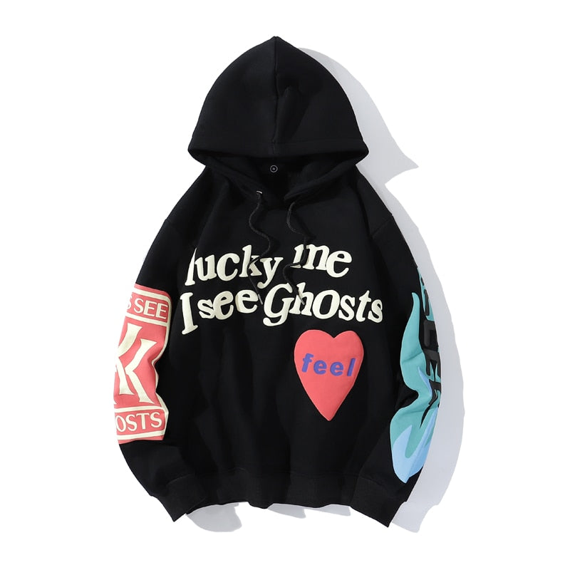 Hoodie with 'Lucky me I see ghosts'
