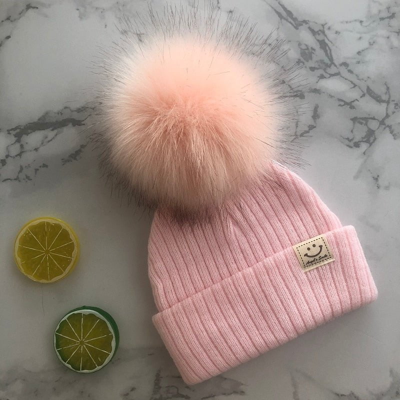 pink hat pink pom / 3-12 months Winter Faux Fur Pompon Hat Scarf 14:1052#pink hat pink pom;5:361386#3-12 months