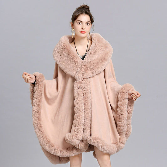 Petite faux fur collar loose shawl coat