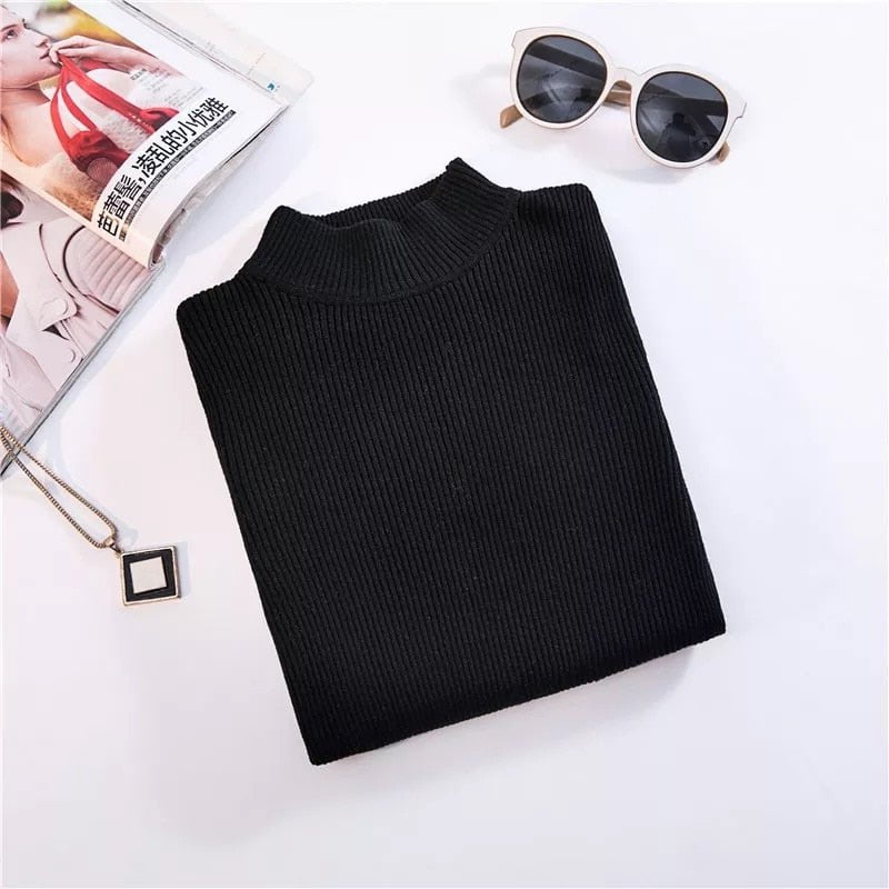 Black / S Womens turtleneck sweaters Long Sleeve Slim 14:193#Black;5:100014064