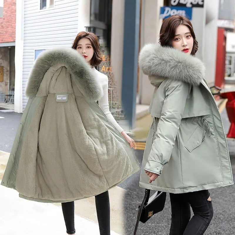 green / M Winter coat with fur collar parka fashion 14:1254#green;5:361386