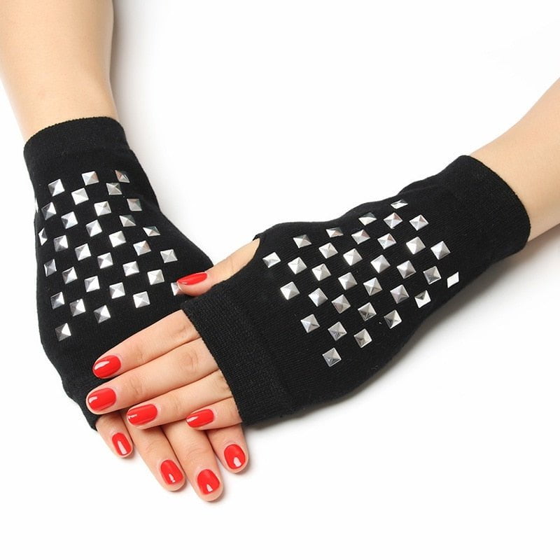 17 / Women Free Size Black fingerless gloves rhinestone 14:771#17;200000287:200003528#Women Free Size