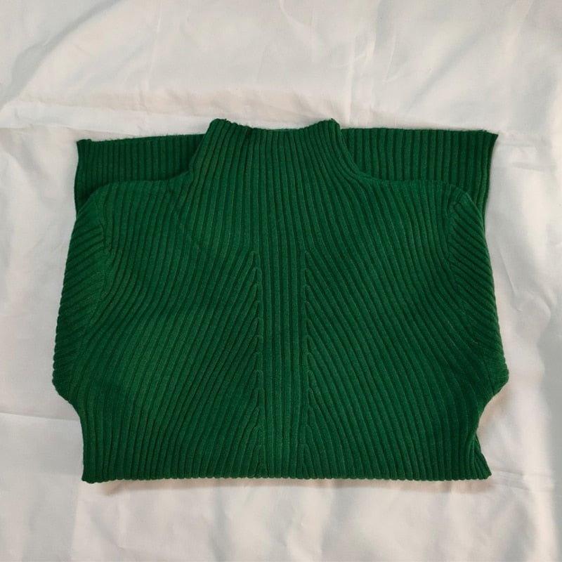 Dark Green / One Size Turtleneck Sweater Ladies Knitted Sweater 14:200572149#Dark Green;5:200003528