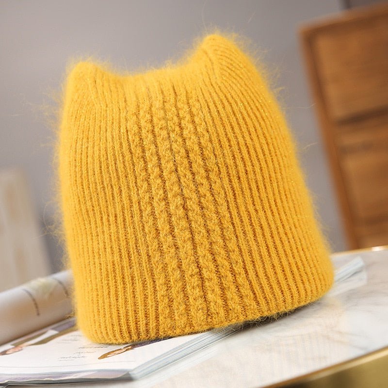 Yellow / size54-60cm knit winter hats for ladies fur beanie 14:366#Yellow;5:361385#size54-60cm