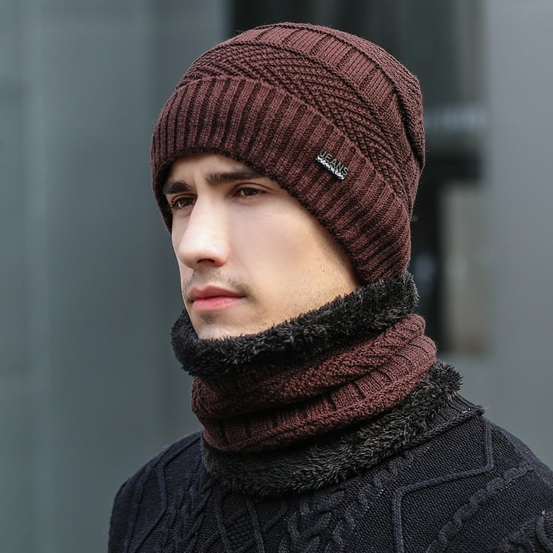 Coffee / 54cm-62cm winter knit hat with fur lined 14:691#Coffee;5:200003528#54cm-62cm