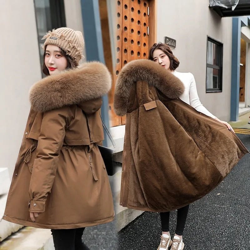 Brown / M Winter coat with fur collar parka fashion 14:193#Brown;5:361386