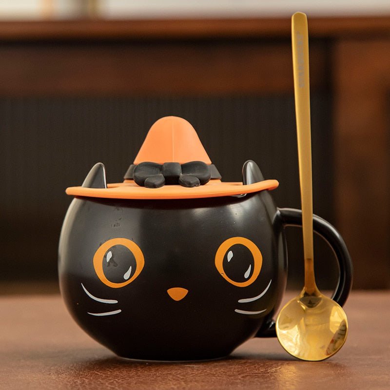 Cat spoon cover / 301-400ml Black cat coffee mug tea cups 14:10#Cat spoon cover;26:200007962