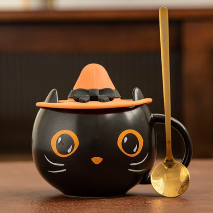 Cat spoon cover / 301-400ml Black cat coffee mug tea cups 14:10#Cat spoon cover;26:200007962