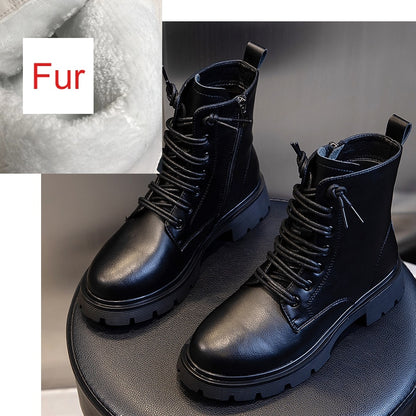 Boots made of leather with real winter fur ankles