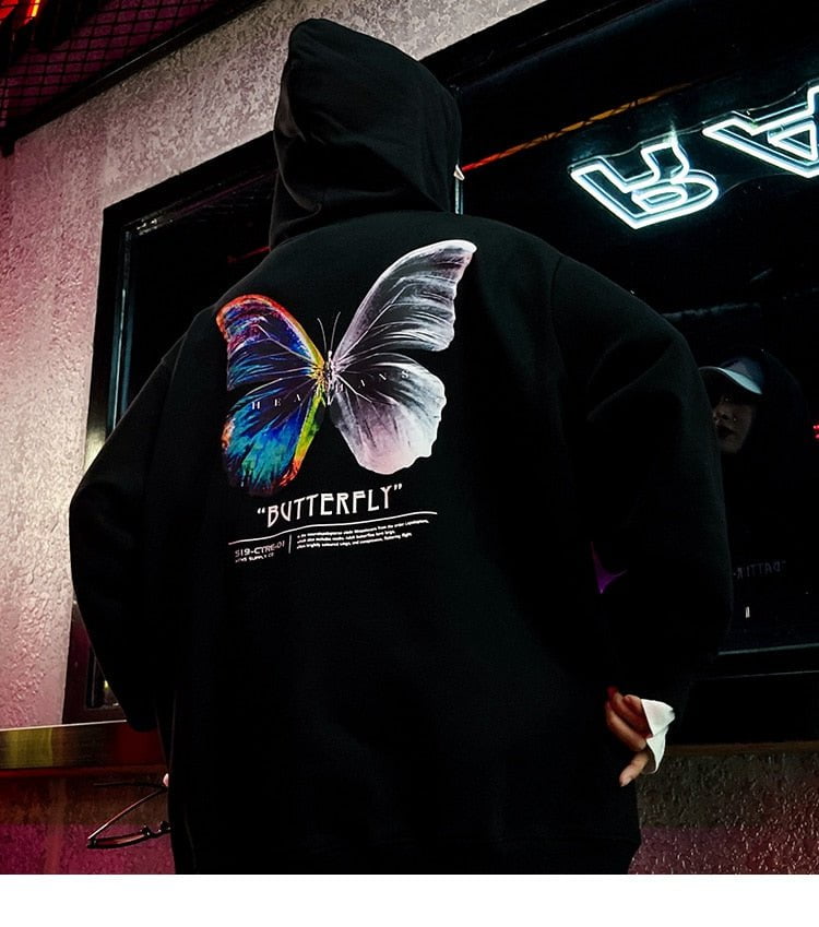 Black / M / China|Pack of 1 butterfly hoodie hip hop 14:193;5:361386;200007763:201336100;200370261:581452131