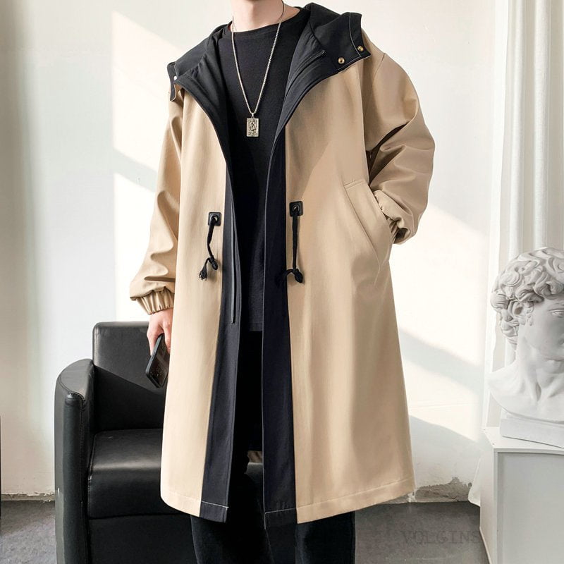 Khaki / Chinese Size M / China Mens trench coat long windbreaker jacket 14:200001438;5:361386#Chinese Size M;200007763:201336100