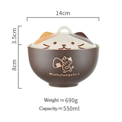 Bowl A 550ml cute ceramic cat bowls noodle 14:193#Bowl A 550ml