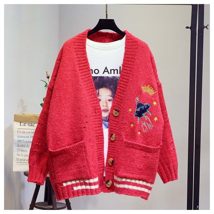 Red / One Size winter knit sweater elegant V neck 14:10;5:200003528