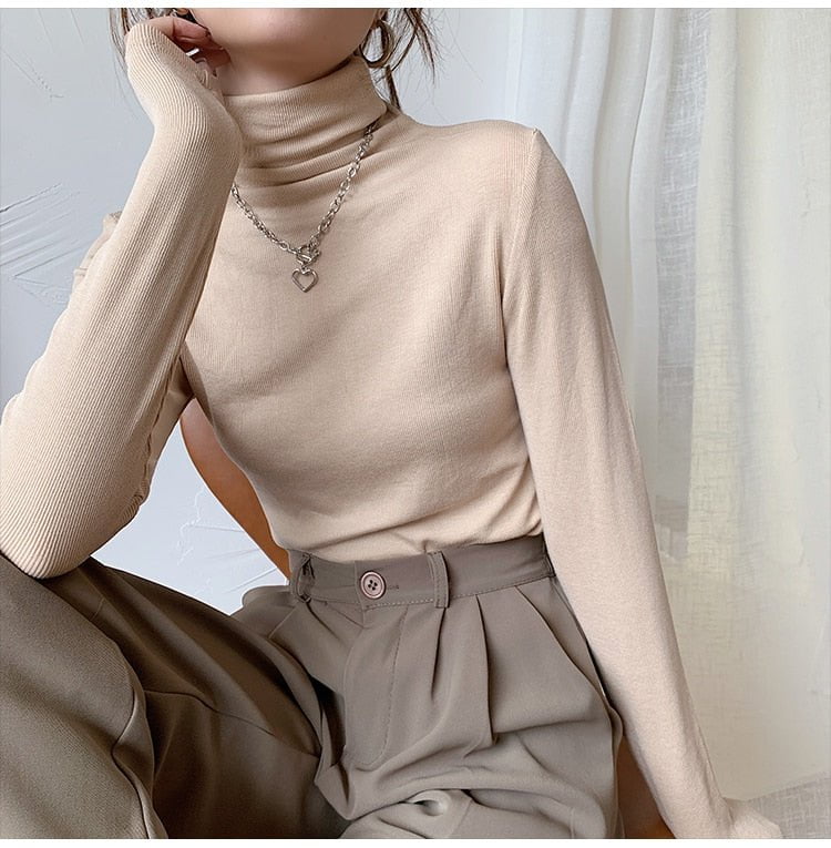 Apricot / One Size Turtleneck Sweater Ladies' Top 14:771#Apricot;5:200003528