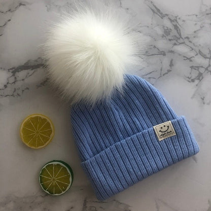light blue white pom / 3-12 months Winter Faux Fur Pompon Hat Scarf 14:201800840#light blue white pom;5:361386#3-12 months