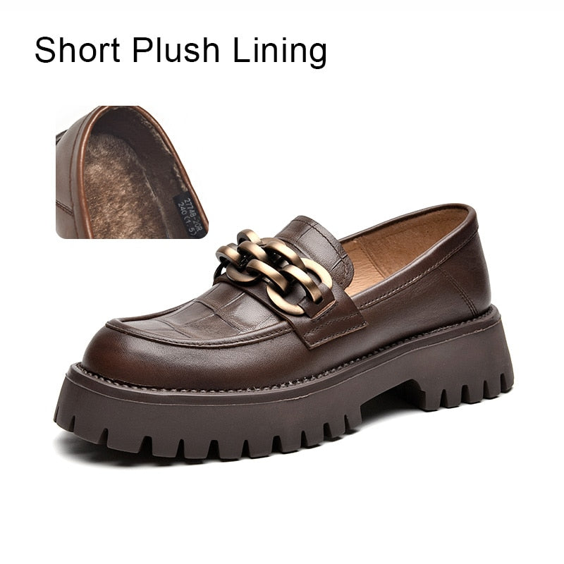 Chunky Loafers Women Genuine Leather Platform Shoes