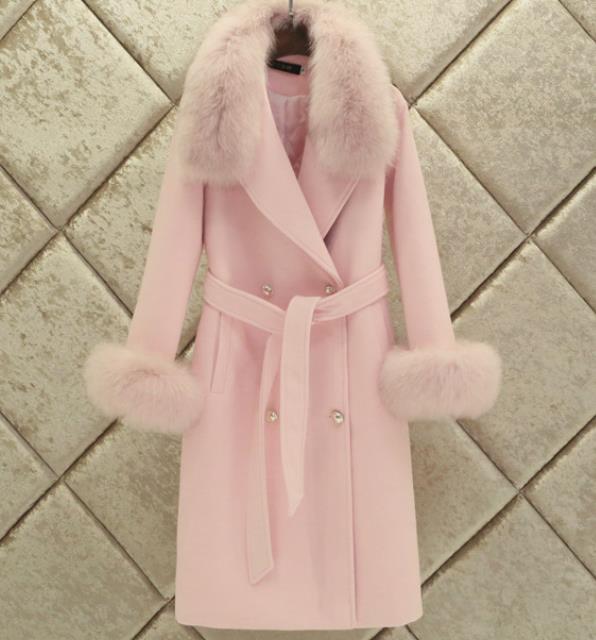 Forever slim wool coat with fur collar