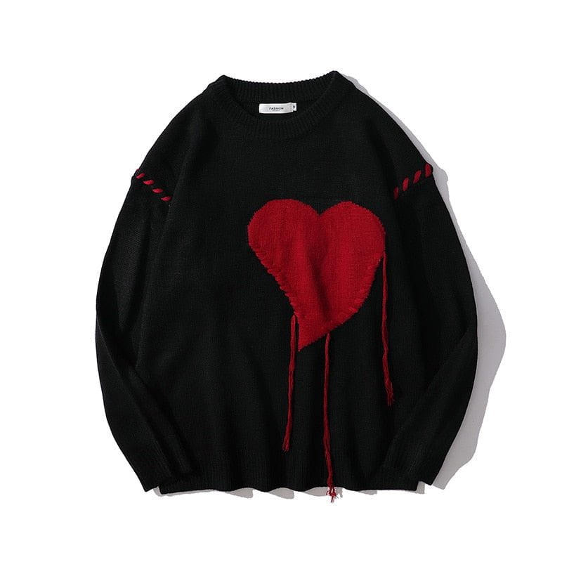 Black / M oversize knit sweater with love 14:193;5:361386