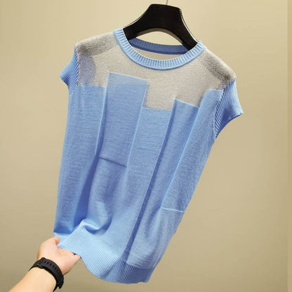 ladies short sleeve knitted tops O-neck