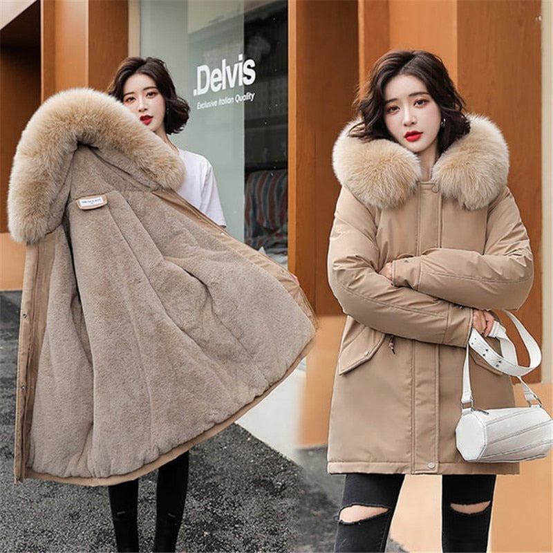 Khaki / M Winter coat with fur collar parka fashion 14:691#Khaki;5:361386