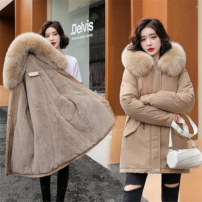 Khaki / M Winter coat with fur collar parka fashion 14:691#Khaki;5:361386