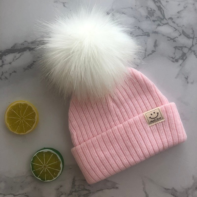 pink hat white pom / 3-12 months Winter Faux Fur Pompon Hat Scarf 14:496#pink hat white pom;5:361386#3-12 months
