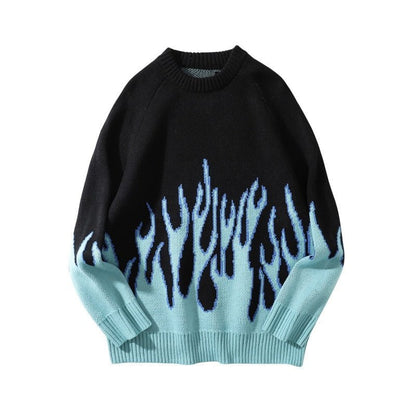 blue flame sweater / M Icon knitted Vintage Flame Sweater 14:193#blue flame sweater;5:361386