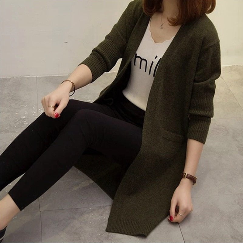 Army Green / S Long sweater cardigans jacket coat ladies 14:200004889;5:100014064