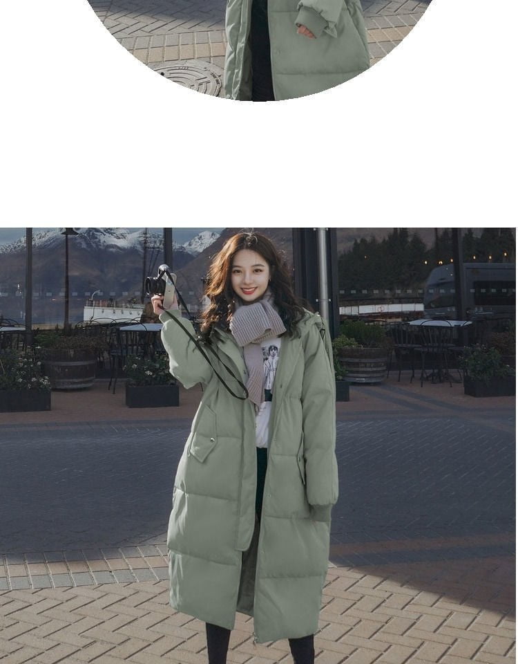 Long down padded jacket with hood for winter