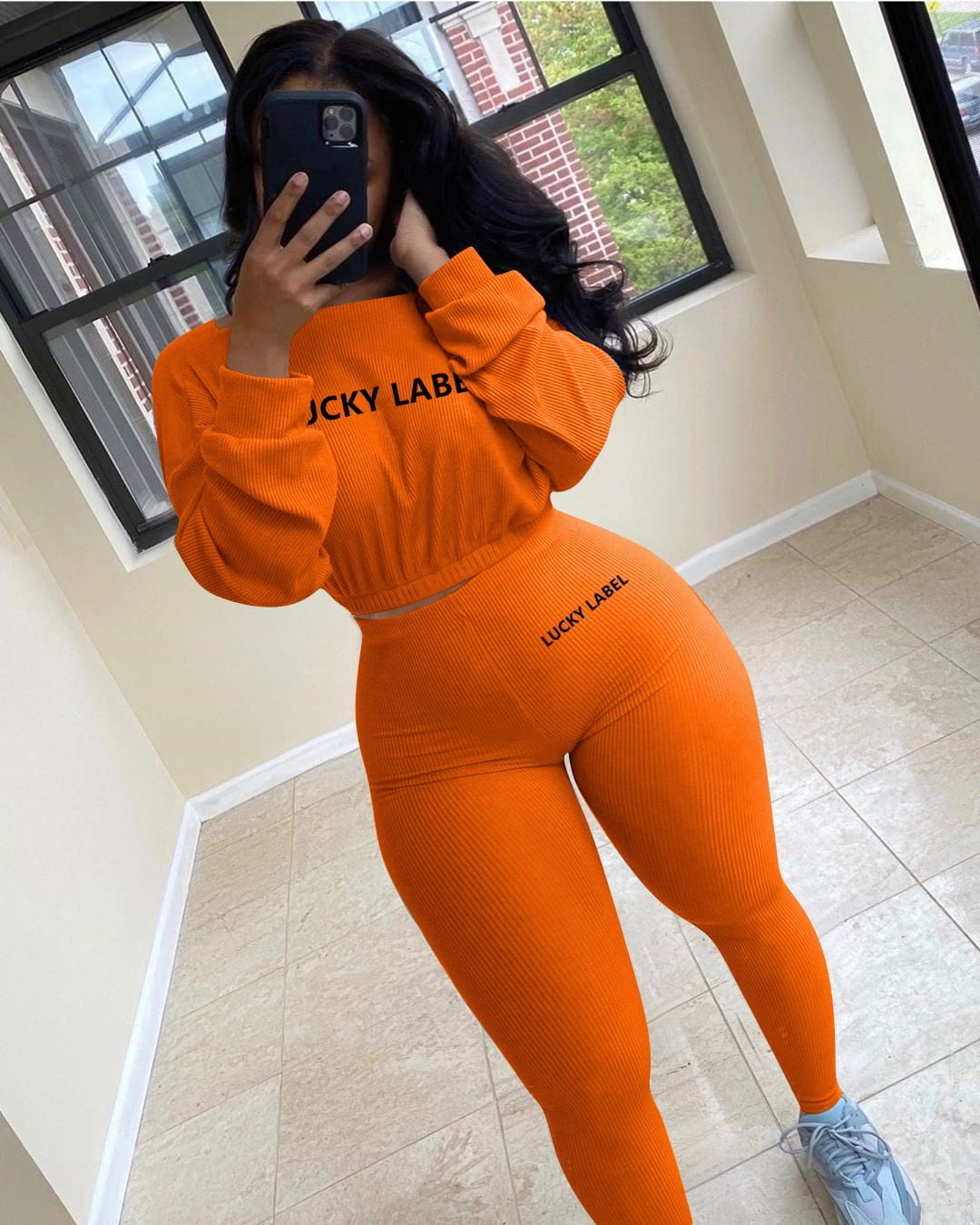 Orange / S Sweatshirt and Skinny Pants Set for ladies 14:350852;5:100014064