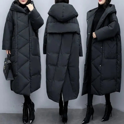 Petite long hooded puffer jacket in black