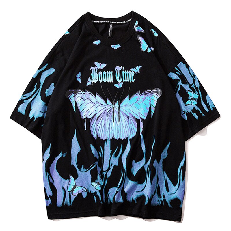 Flame butterfly O-neck t-shirt