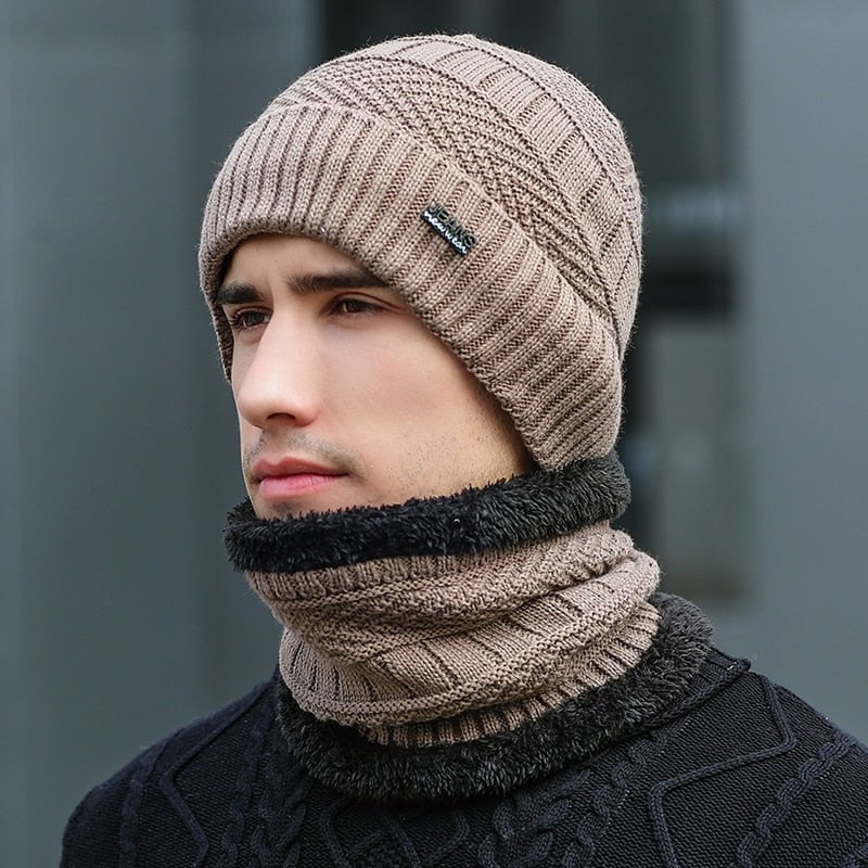 Khaki / 54cm-62cm winter knit hat with fur lined 14:10#Khaki;5:200003528#54cm-62cm