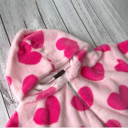 Toplove fitted faux fur coat in pink hearts
