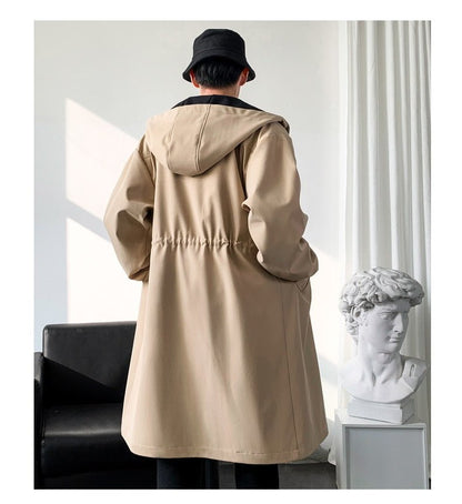 Mens trench coat long windbreaker jacket