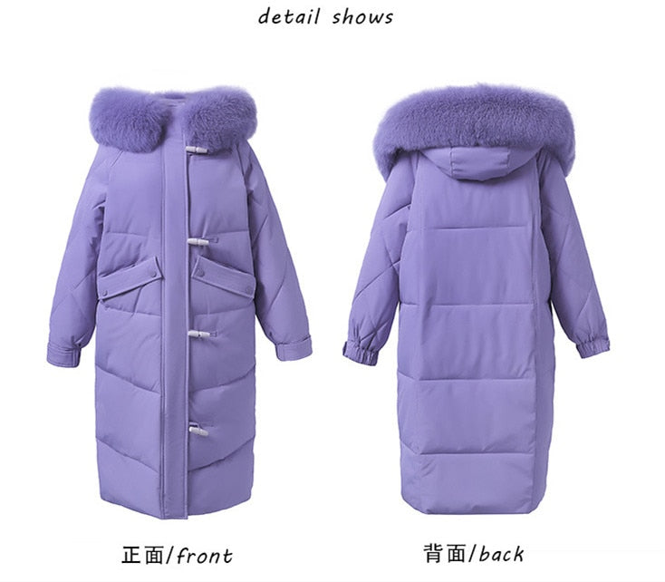 Petite button puffer jacket with fur collar