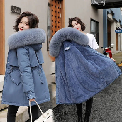 blue / M Winter coat with fur collar parka fashion 14:173#blue;5:361386