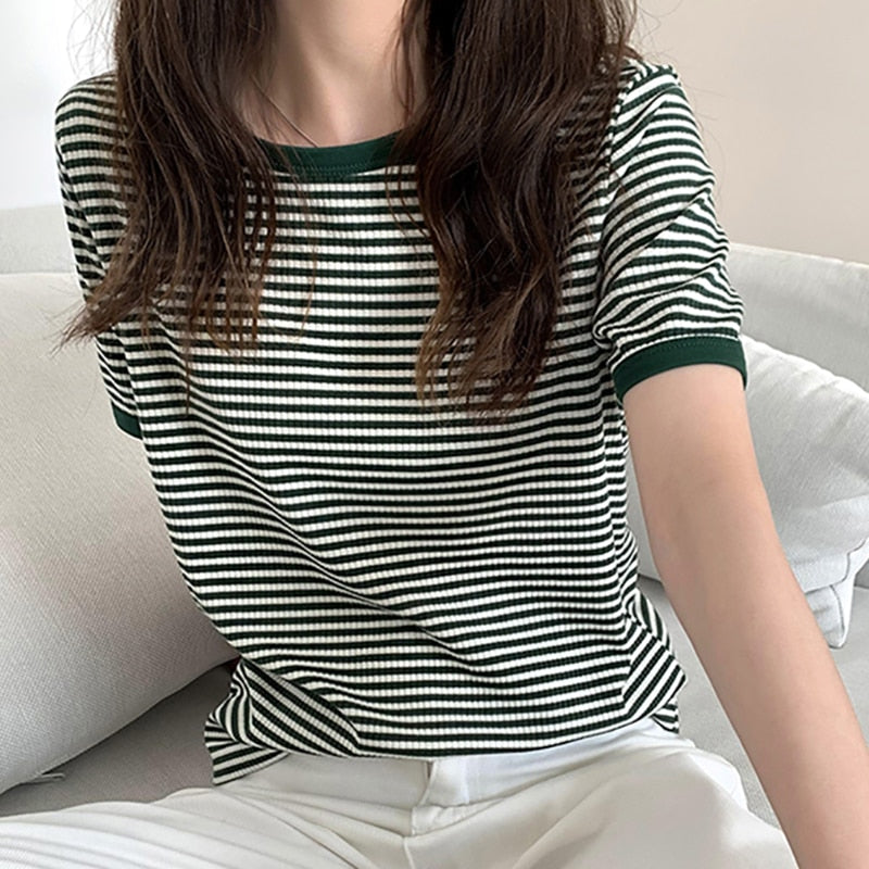 River "IS-PR" stripe cotton t-shirt