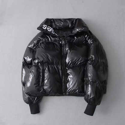 Petite cropped high shine puffer jacket