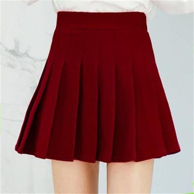Elastic Waist Burgun / XS high waisted plaid pleated mini skirt girl 14:202997806#Elastic Waist Burgun;5:100014066
