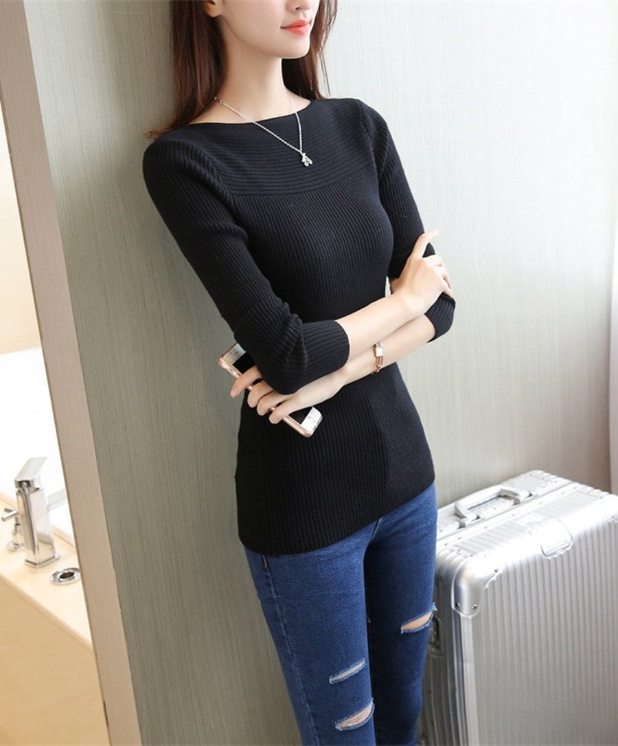 Women's long sleeve pullover sweaters slim