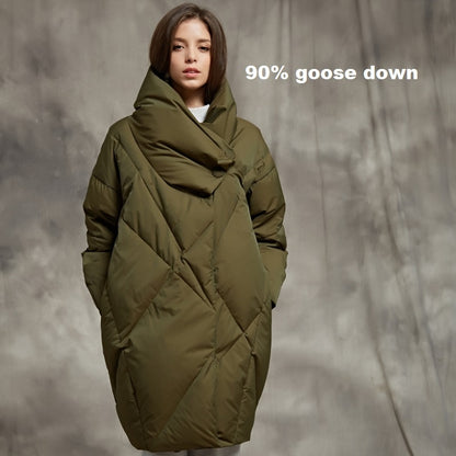 Petite down coat with high collar in black green