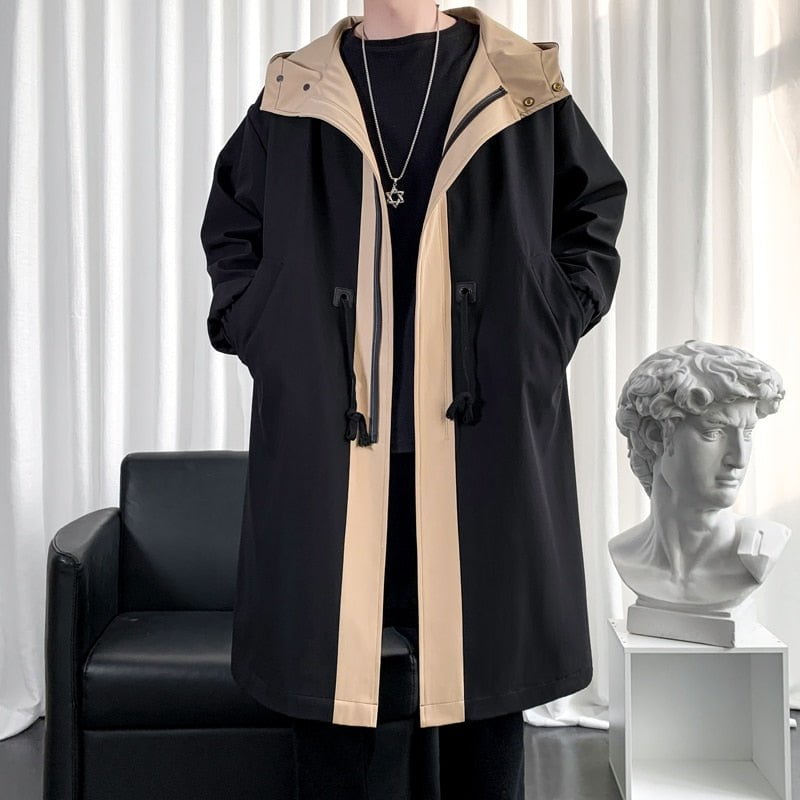 Black / Chinese Size M / China Mens trench coat long windbreaker jacket 14:193;5:361386#Chinese Size M;200007763:201336100