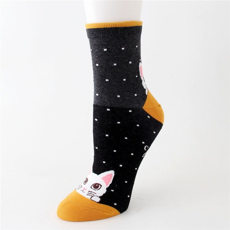 Black socks women's cotton socks colorful cat stripped 5Pairs/set 14:193#Black socks