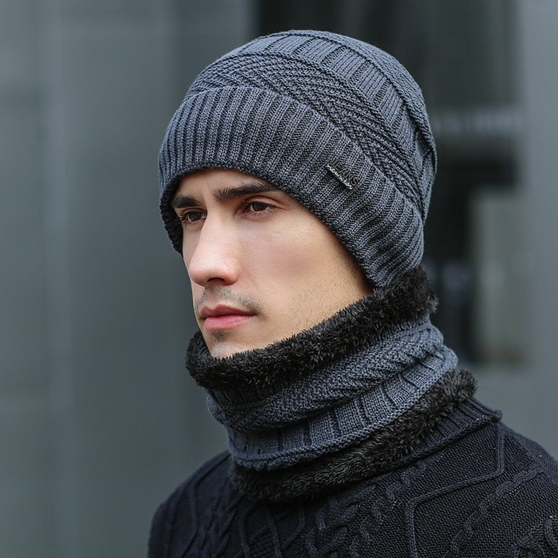 Grey / 54cm-62cm winter knit hat with fur lined 14:29#Grey;5:200003528#54cm-62cm