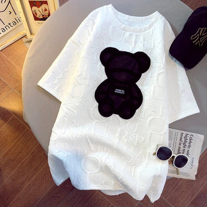 White / M(40-55KG) White t-shirts plus size bear 14:29;5:361386#M(40-55KG)