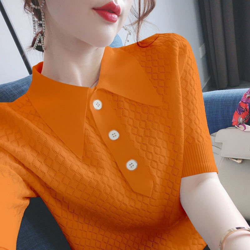 Orange / M knitted ice silk Short Sleeve Shirt 14:350852;5:361386