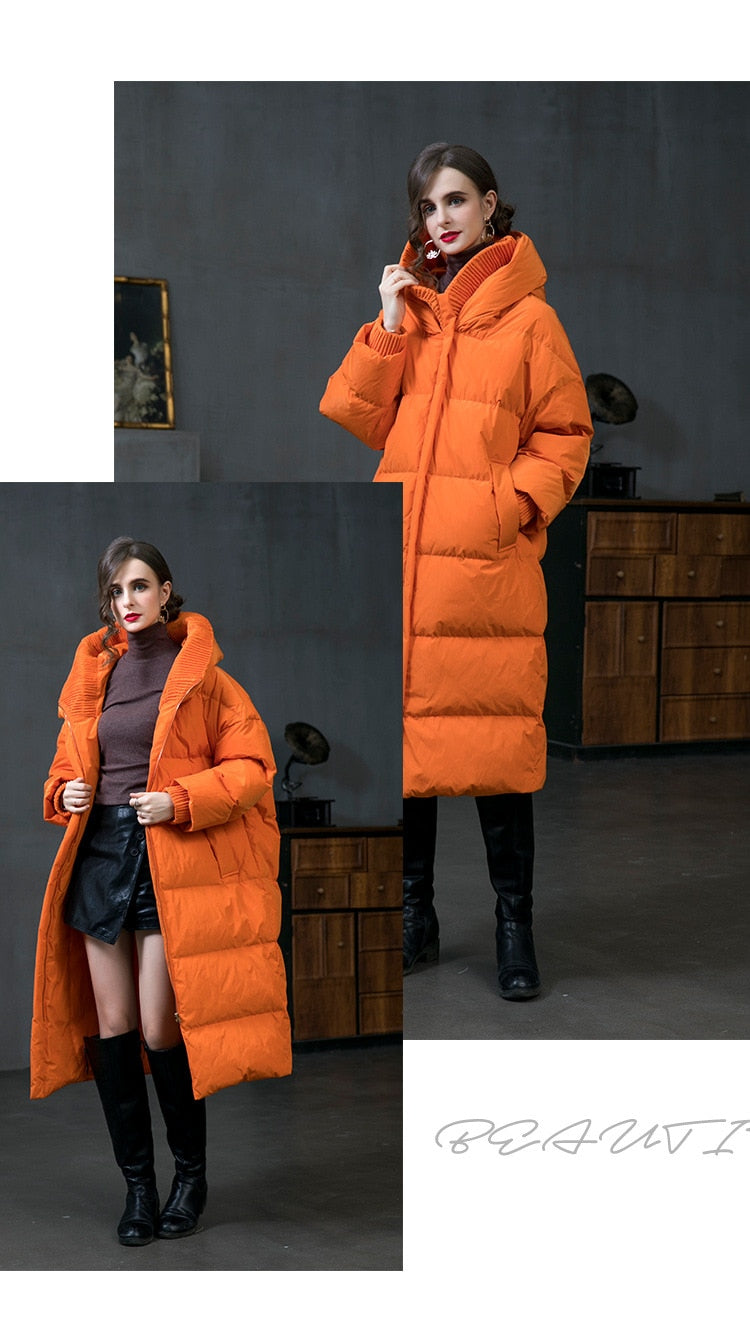 Eva Puffer Down Coat Maxi Jacket in Orange