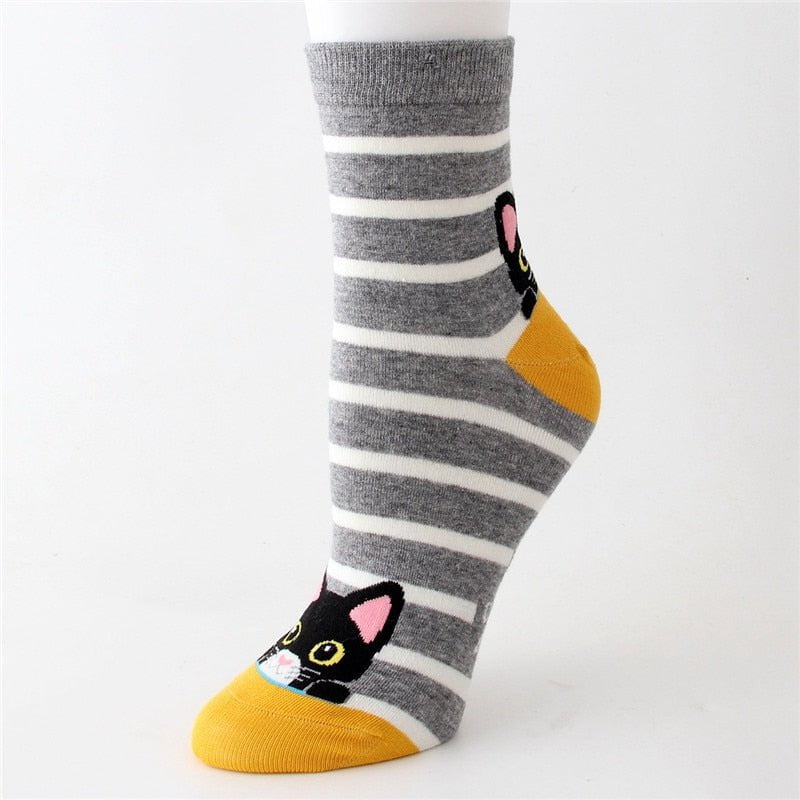 grey socks women's cotton socks colorful cat stripped 5Pairs/set 14:691#grey socks