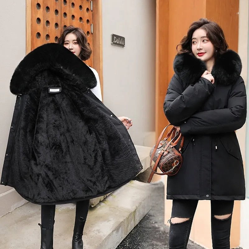 black / M Winter coat with fur collar parka fashion 14:771#black;5:361386